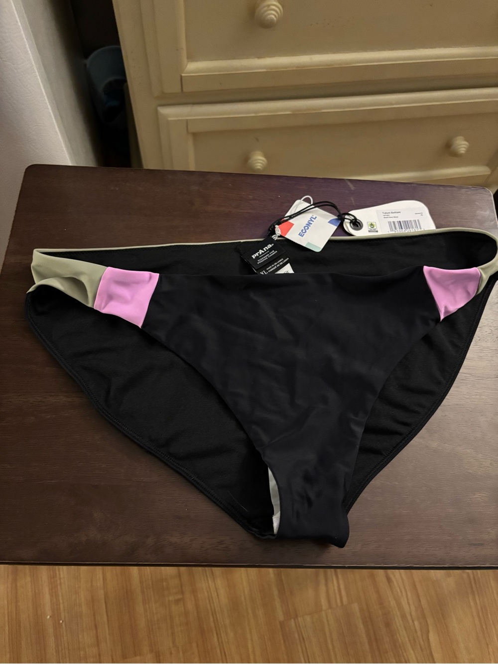 BNWT Prana Colorblock Bikini Bottoms in Black, Pink , green.  XL, tulum bottom